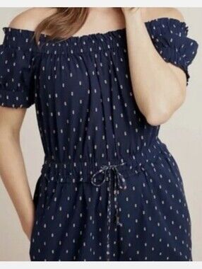 Anthropologie Findley Navy Off The Shoulder  Wide Leg Pocketed Junpsuit Size XSP